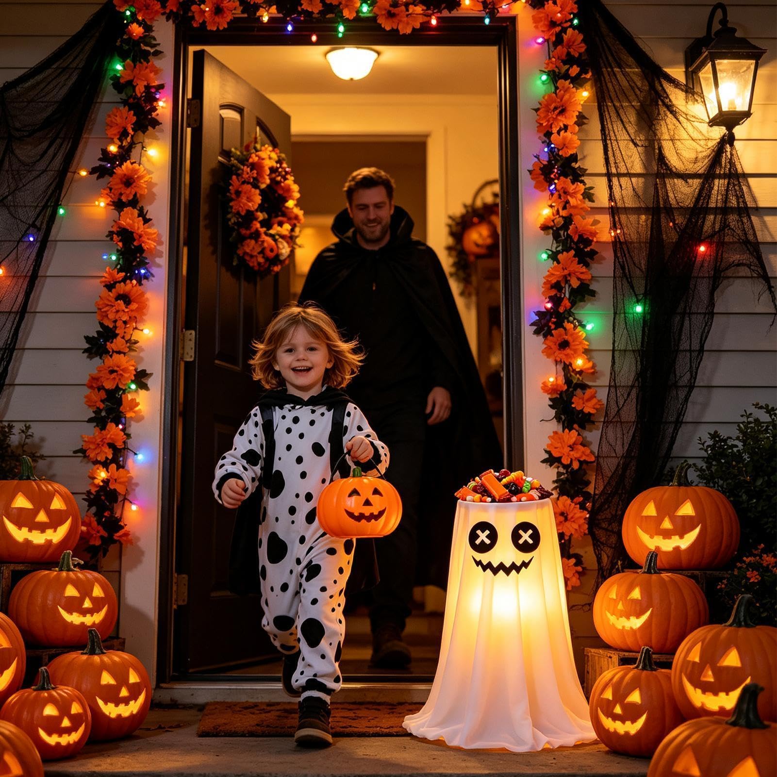 Halloweenowy na cukierki duch dekoracja ganek podświetlany duch