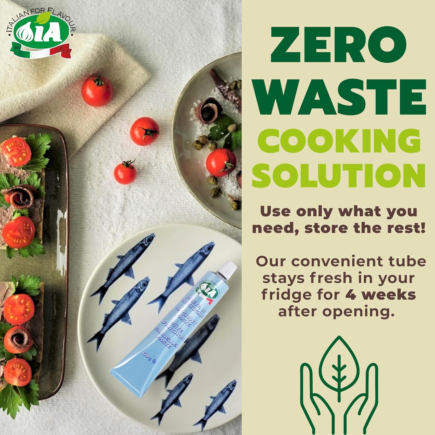 IA Anchovy Paste Ready to Use - 12 Tubes of 2.12oz (60g) Ideal for Salads, Eggs or Sandwiches, Gluten-Free, Recyclable and Anti-Waste Packaging