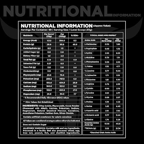 Miniatura 3 de Bolt Whey - Proteína aislada en polvo  con superalimento ficocianina  Fuerza muscular y salud ósea  0.99 oz de proteína por porción  5 libras, 69