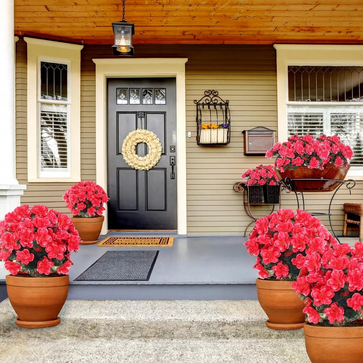 30 Pcs Fake Silk Azalea Bouquet Flower Artificial Flowers for Outdoors UV Resistant Realistic Colorful Faux Spring Floral for Outdoor Garden Window Porch Pots Wedding Decor(Rose Red) - Image 7