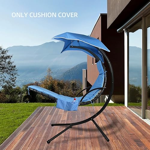 Miniatura 7 de Funda de cojín de repuesto para silla de salón colgante para exteriores, tela suave impermeable (cojín no incluido), color azul