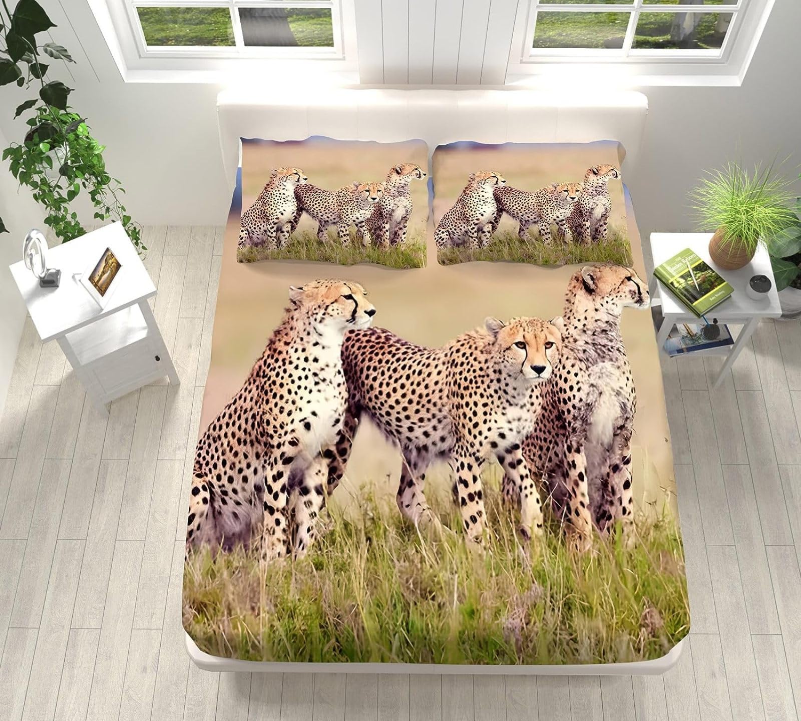 Kinder Spannbettlaken Set 90x200cm | Leopard 3D Print | Mit 2 Kissenbezügen 80x80cm