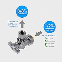 Vista 3 de PROCURU PushFit - Válvula de parada angular de 1/2 pulgada de empuje x 3/8 pulgadas de diámetro exterior Comp, válvula de cierre de latón de un
