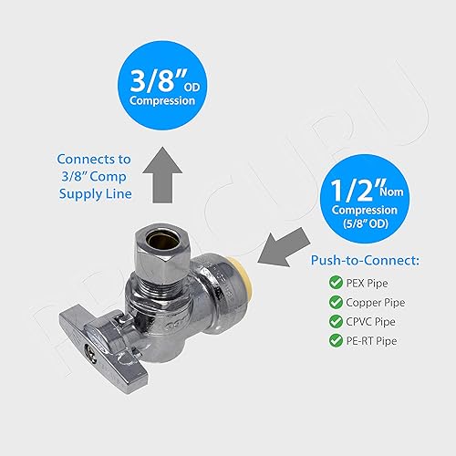 Miniatura 3 de PROCURU PushFit - Válvula de parada angular de 12 pulgada de empuje x 38 pulgadas de diámetro exterior Comp, válvula de cierre de latón de un cuarto