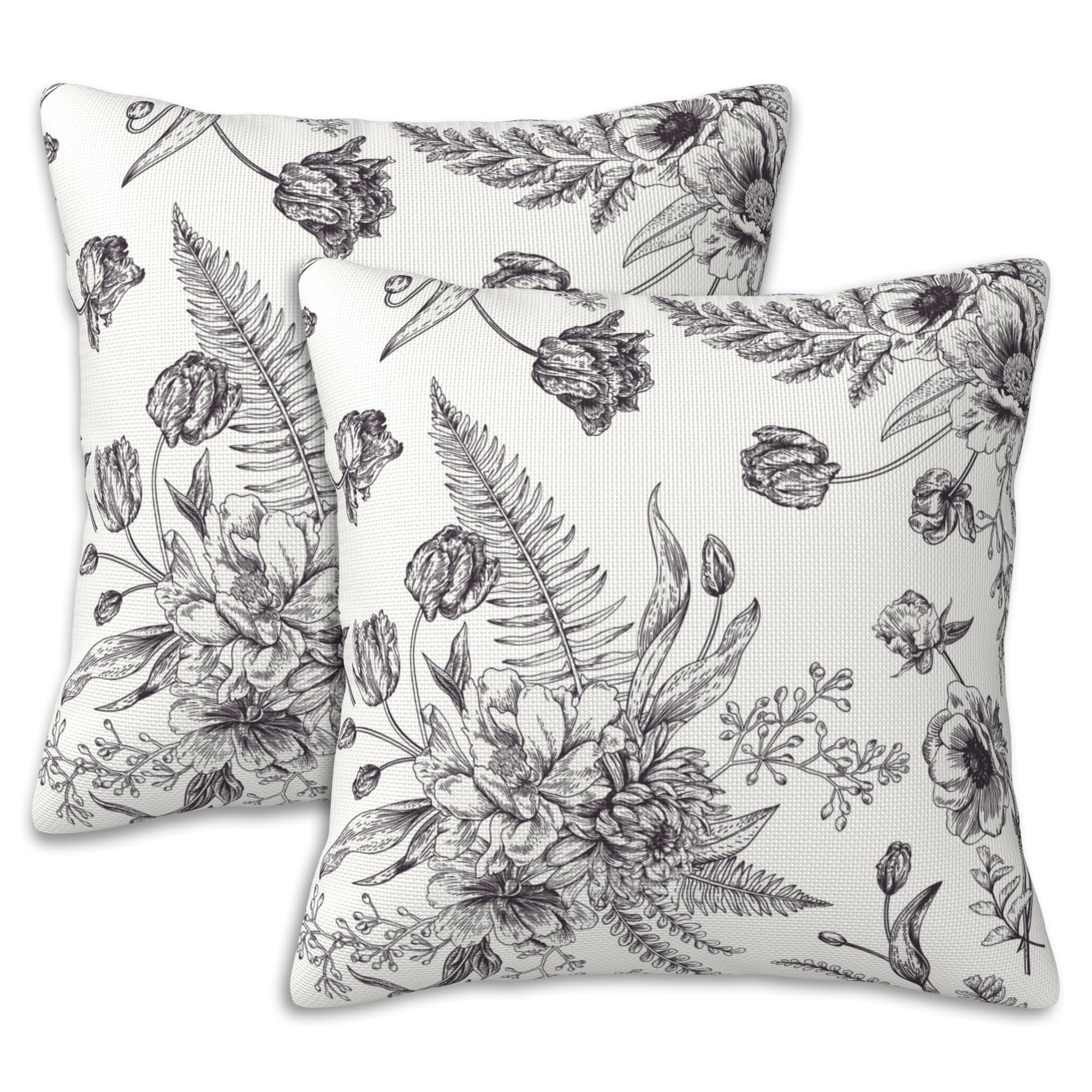 Naqiuli Throw Pillow Covers French Grey Botanical Pillow Covers 16x16 Inch Set of 2 Throw Pillows Decorative Pillow Cases Cushion Covers for Bedroom