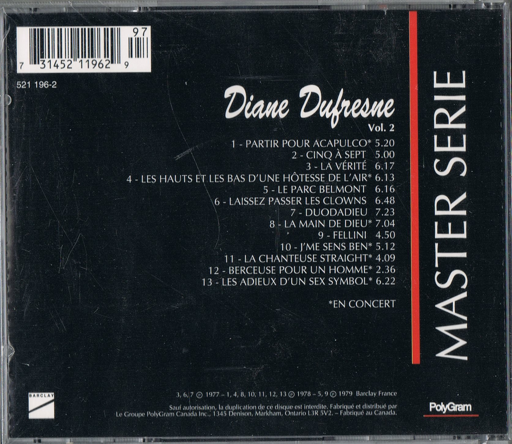 Master Serie 2 [Audio CD] Diane Dufresne