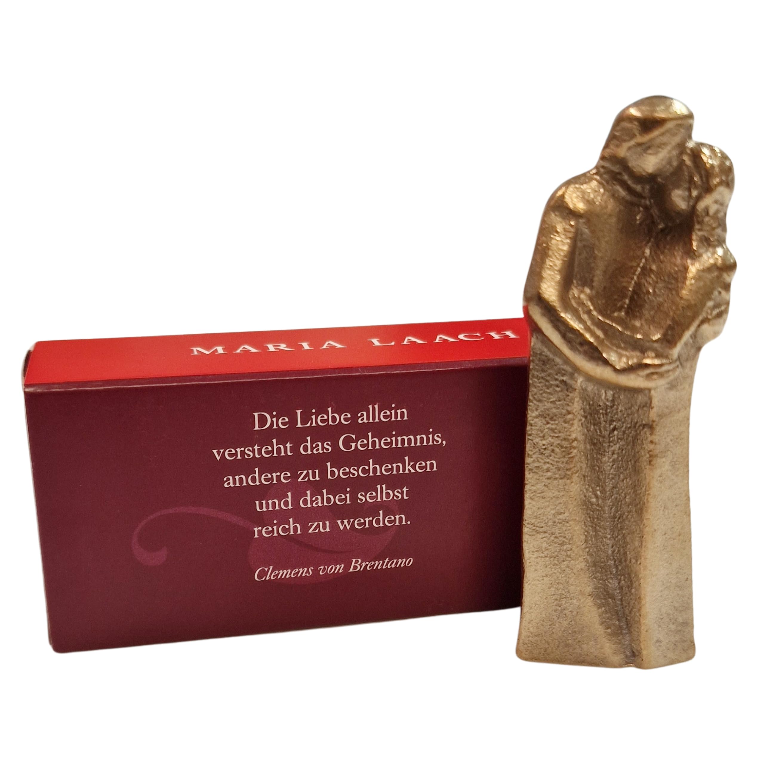 Herzmensch Petite figurine de couple d'amoureux en bronze massif doré 7 cm Homme et femme étroitement enveloppés dans l'amour comme cadeau de mariage, anniversaire