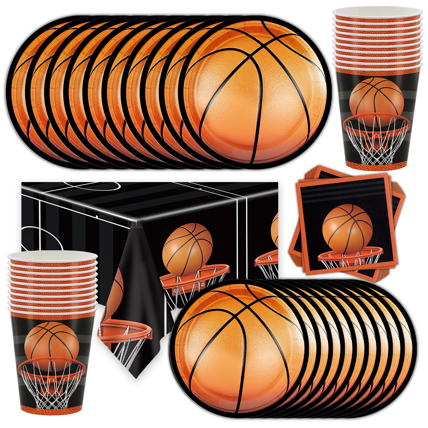 Set Stoviglie Basket 61 Pezzi - Piatti, Tazze, Tovaglia E Tovaglioli Per Festa A Tema Sportivo