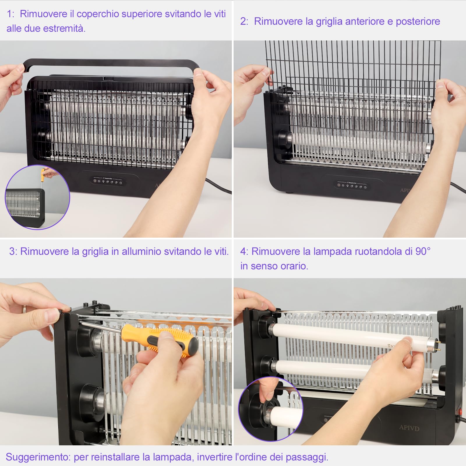 Lampada Antizanzare, Doppio Lato 4000V Zanzariera Elettrica, 20W UV Lampada Zanzare con Telecomando, 2 Lampadine di Riserva, Area Effettiva 100m², Adatta Cucina, Camera Letto,Ufficio（Nero）