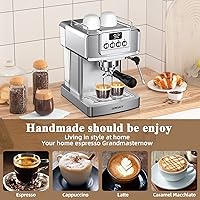 Vista 5 de Máquina de café expreso, máquina de café expreso de acero inoxidable con espumador de leche para café con leche, capuchino, machiato, para máquina