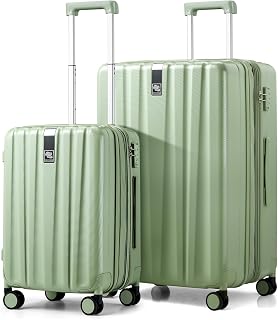 Hanke PC 하드사이드 스피너 수하물, TSA Lock 경량 롤링 슈트케이스, 35.6cm(14-29인치) 언더시트 기내 및 위탁 가방, 대나무 그린.
