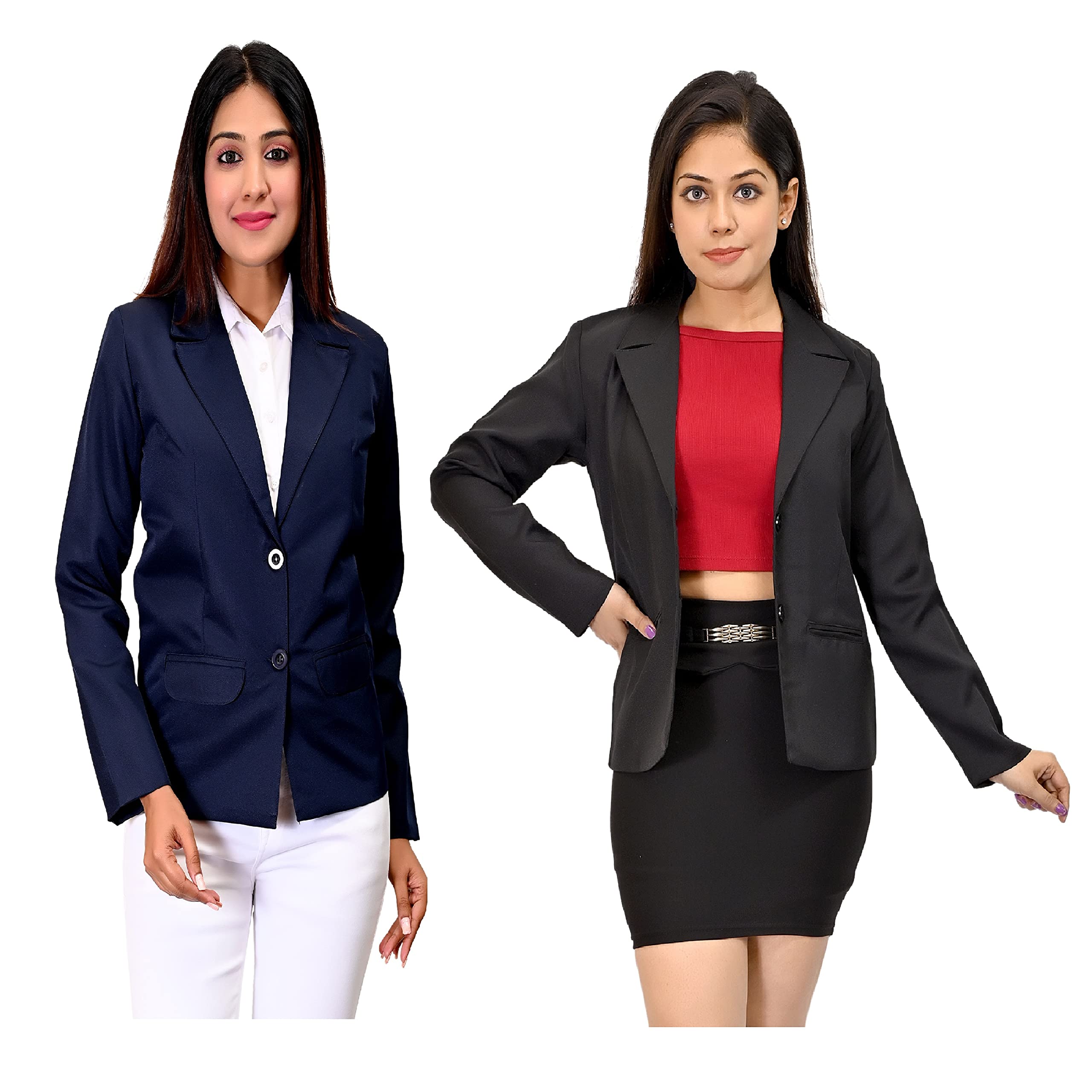 hermosa india Women's Regular Fit Black & Blue Formal Blazer (Pack of 2)-picture-11