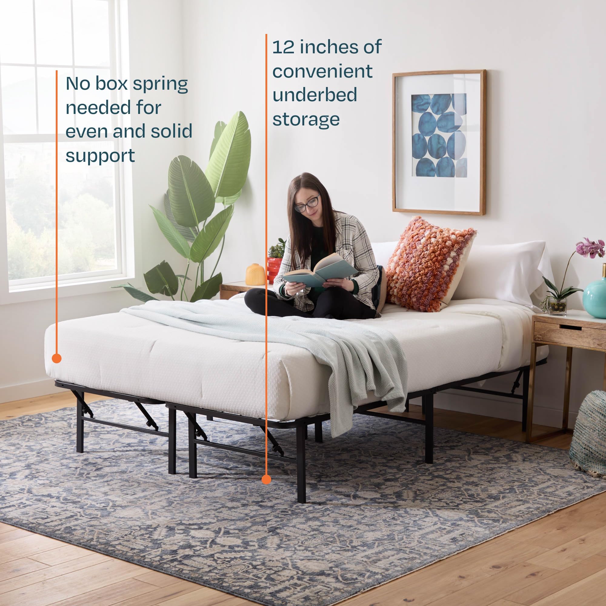 Linenspa Metal Bed Frame – Folding Bed – 33 cm of Clearance – Underbed Storage – 5-Minute Assembly – US size