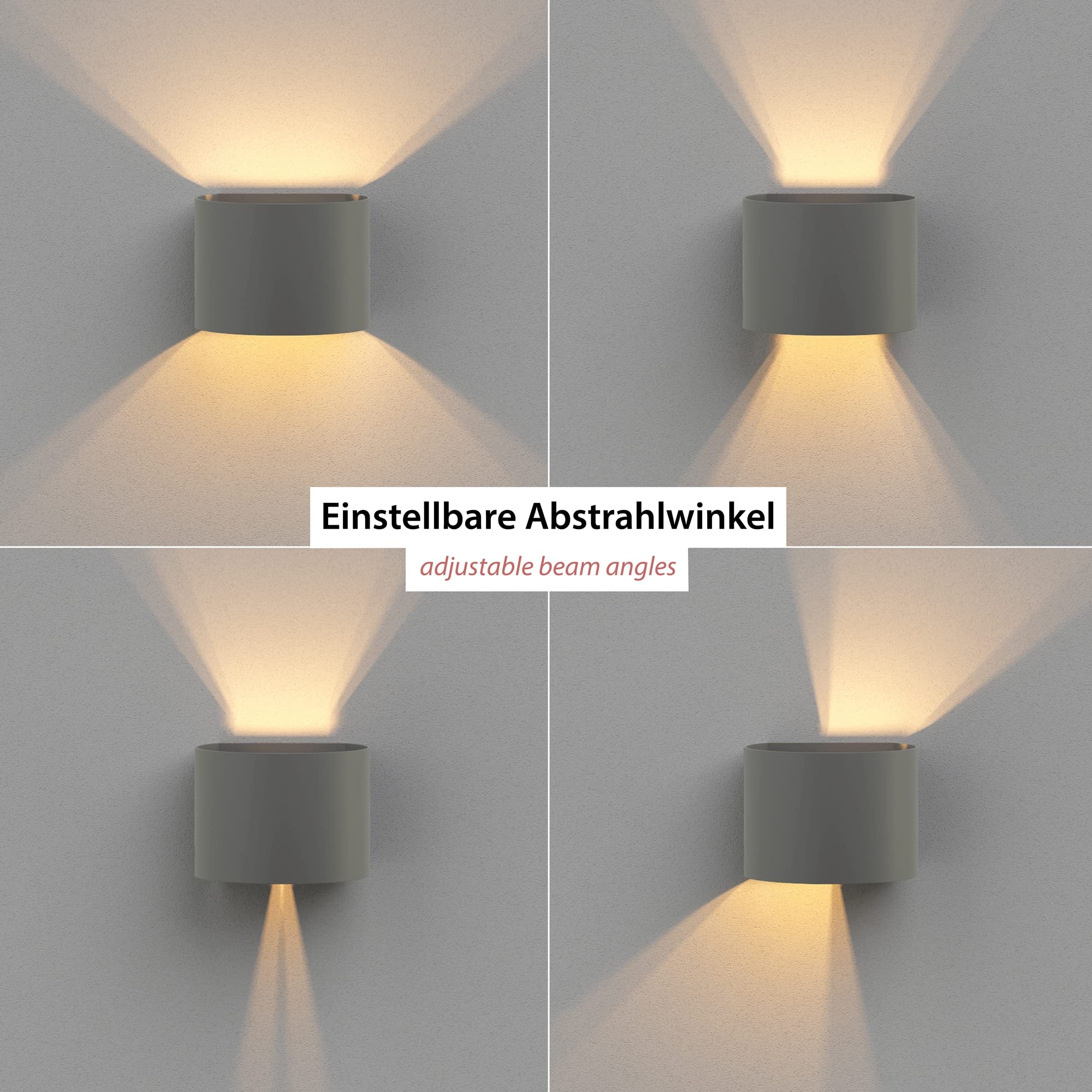 ledscom.de 2x Wandleuchte RUNEL für außen, grau, IP65, Up & Downlight + LED Lampe 501lm, warmweiß