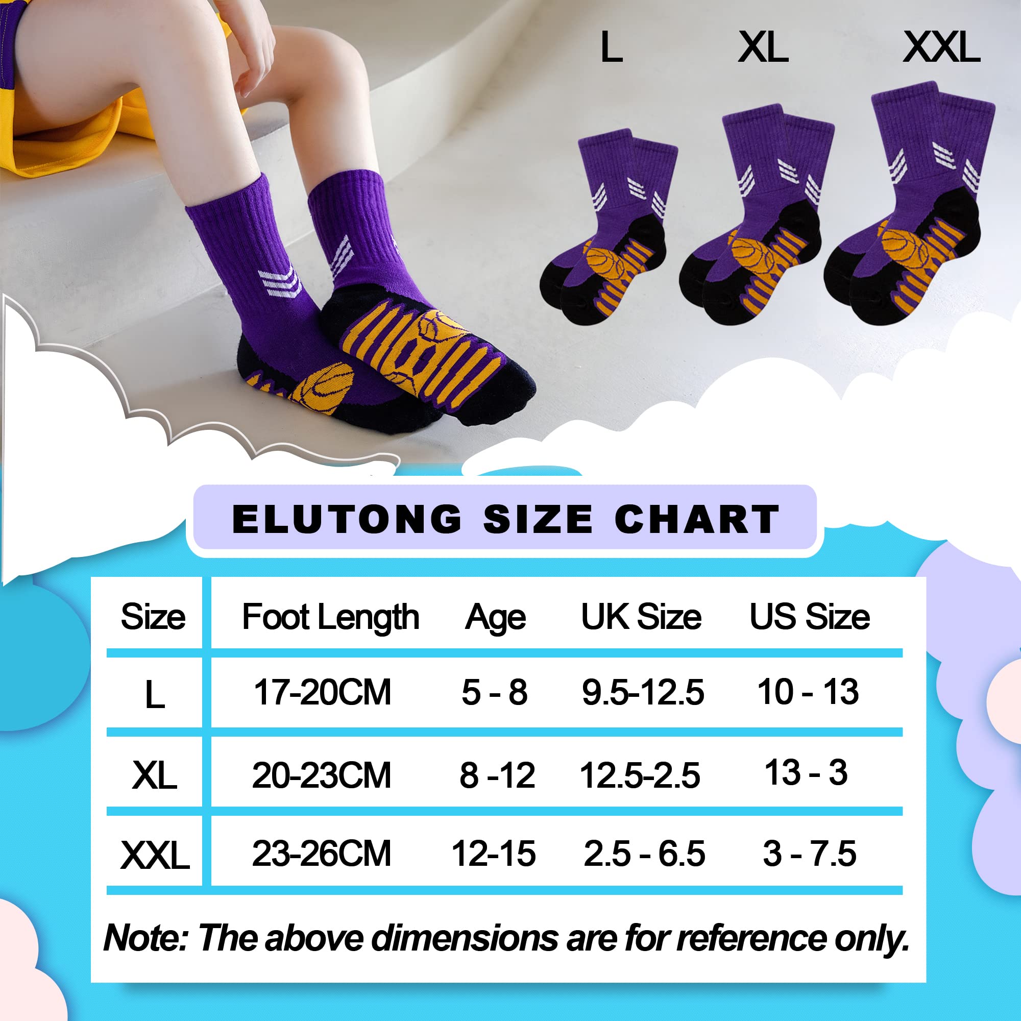 ELUTONG Calcetines deportivos para niños y niñas, 6 pares de calcetines unisex de algodón para baloncesto, media pantorrilla, deportes, gimnasio, novedosos, suaves, divertidos, casuales, modernos,