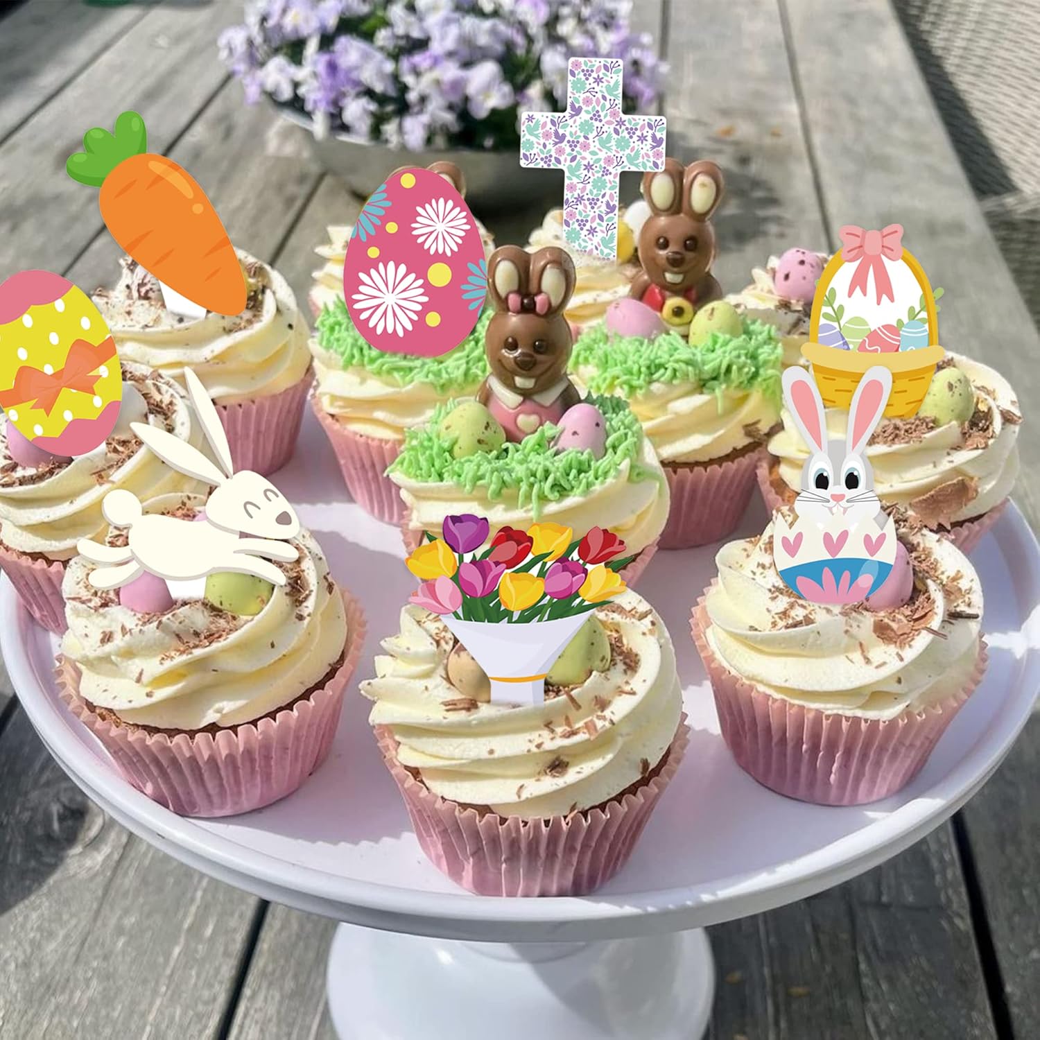72Pcs Easter Cupcake Toppers, Easter Egg Bunny Rabbit Theme Spring Party Decoration Dessert Supplies Favor