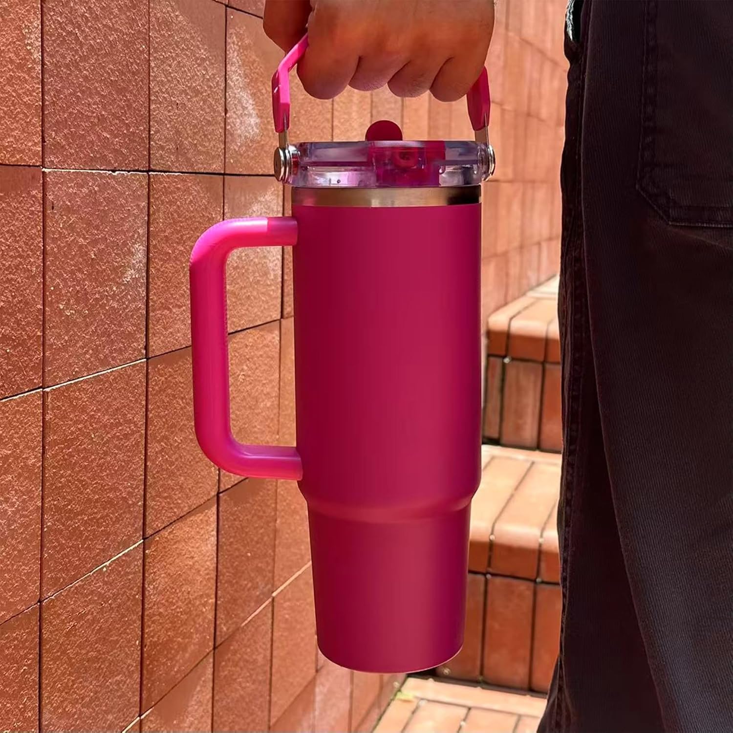 2 PCS Handle Flip Straw Lid Replacement for Stanley 30 oz Tumbler,100% Leak-proof Lid,Spill Proof and Splash Resistant Tumbler Cover,with Detachable Suction Nozzle(Black and Cream) - Image 5