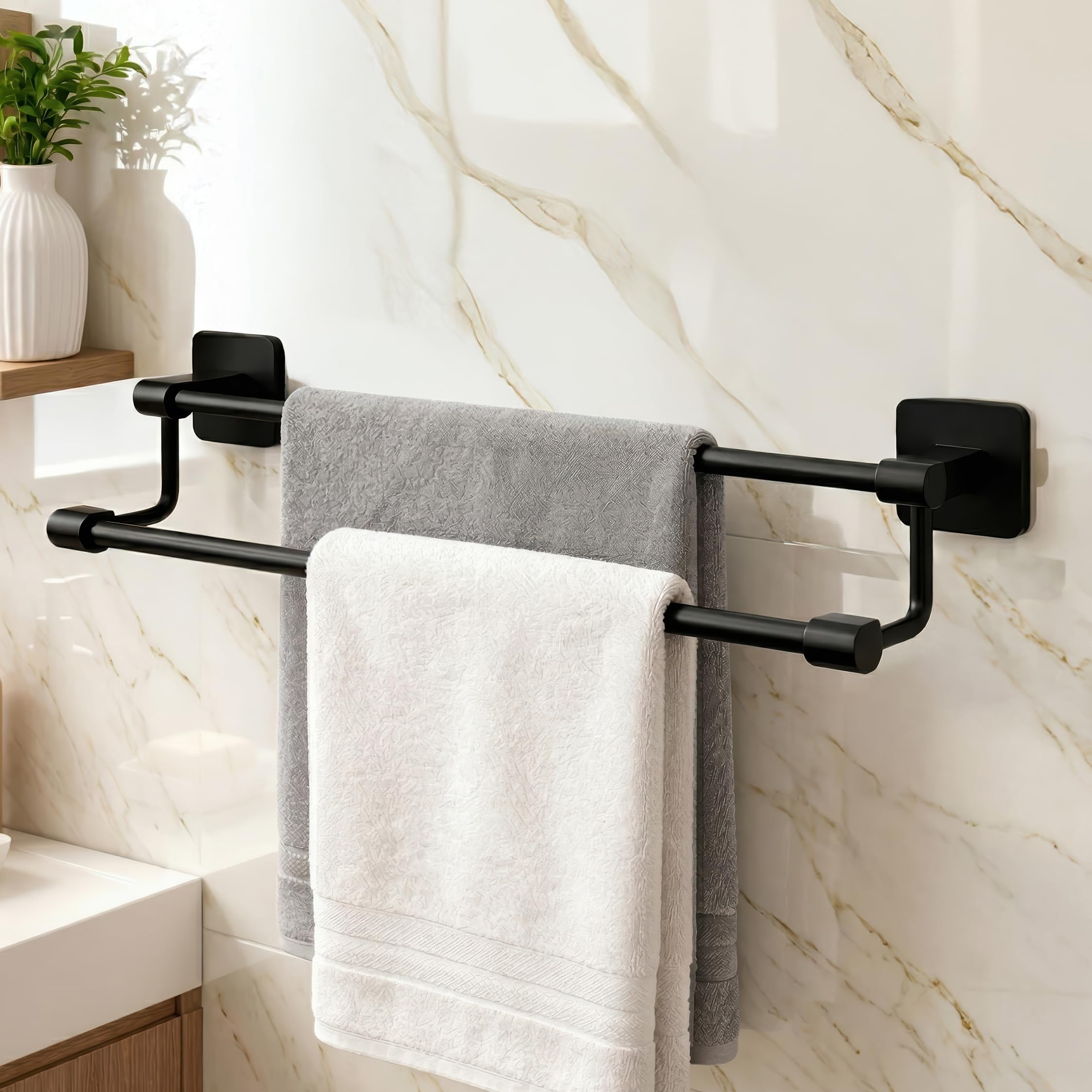 Amazon Basics 24 Inch Bathroom Towel Hanger for Wall – Space Aluminum Towel Rod | Self Adhesive No Drill Rustproof Modern Towel Bar Rack for Bathroom & Kitchen-image-11
