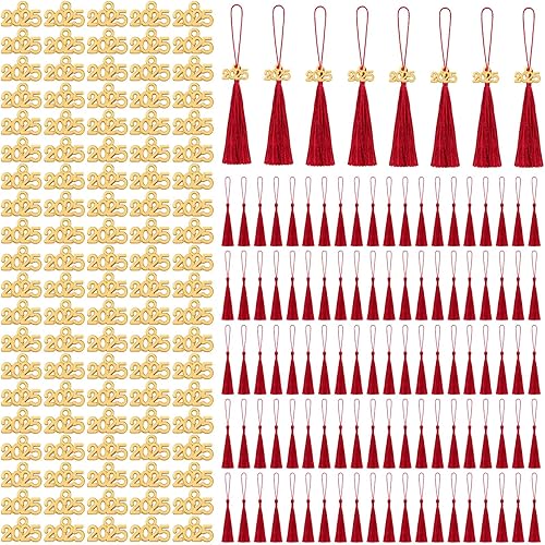 Miniatura 8 de 100 piezas de borlas sedosas con 100 piezas de dijes de metal 2023 para graduación, llavero, aretes, fabricación de joyas, adornos de gorra de