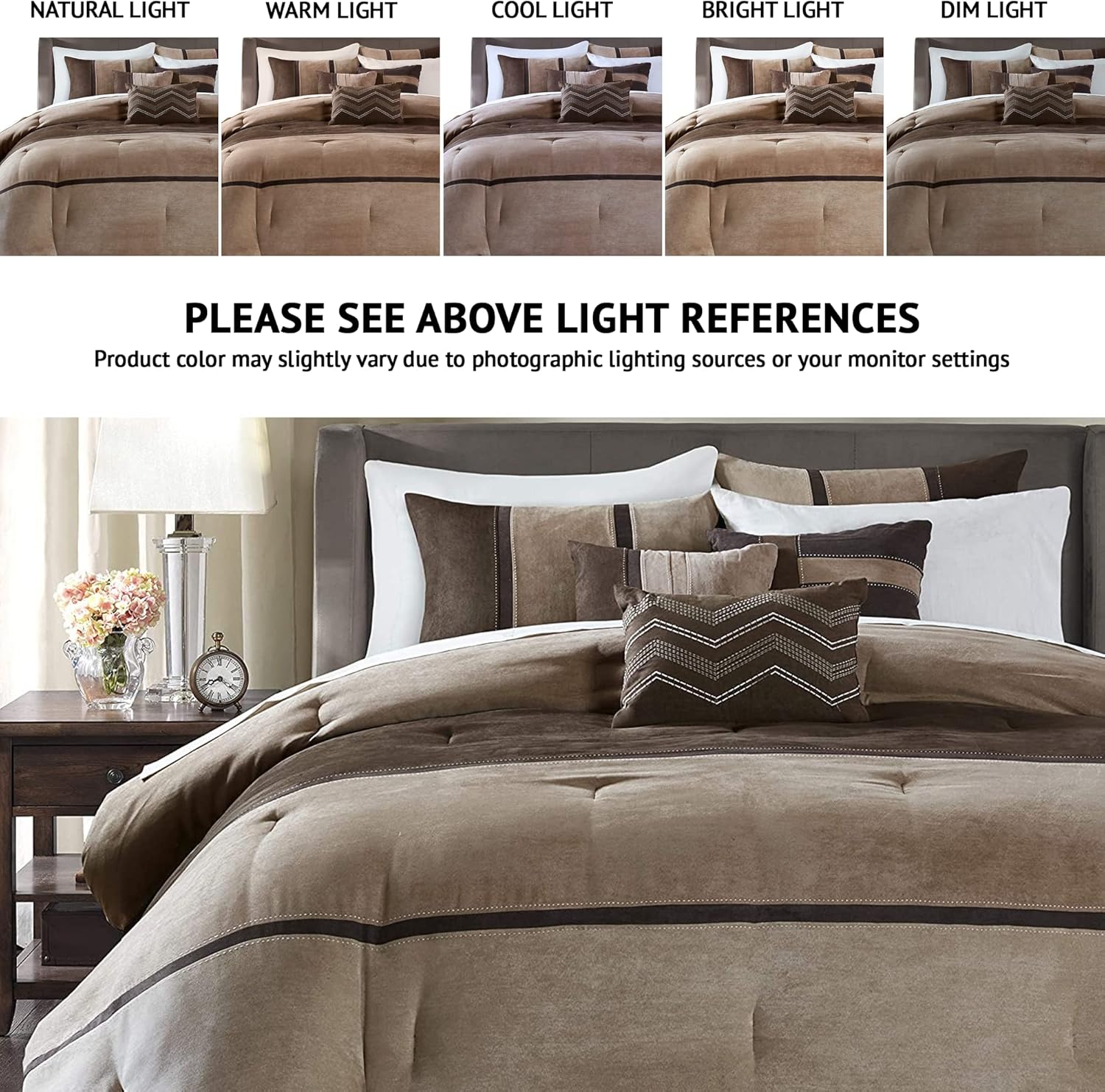 Best Quality 🔥 Madison Park Palisades King Size Bed Comforter Set Bed In A Bag - Brown, Taupe , Pieced Stripe – 7 Pieces Bedding Sets – Micro Suede Bedroom Comforters Promo 40% OFF Madison Park Palisades King Size Bed Comforter Set Bed In A Bag - Brown, Taupe , Pieced Stripe – 7 Pieces Bedding Sets – Micro Suede Bedroom Comforters