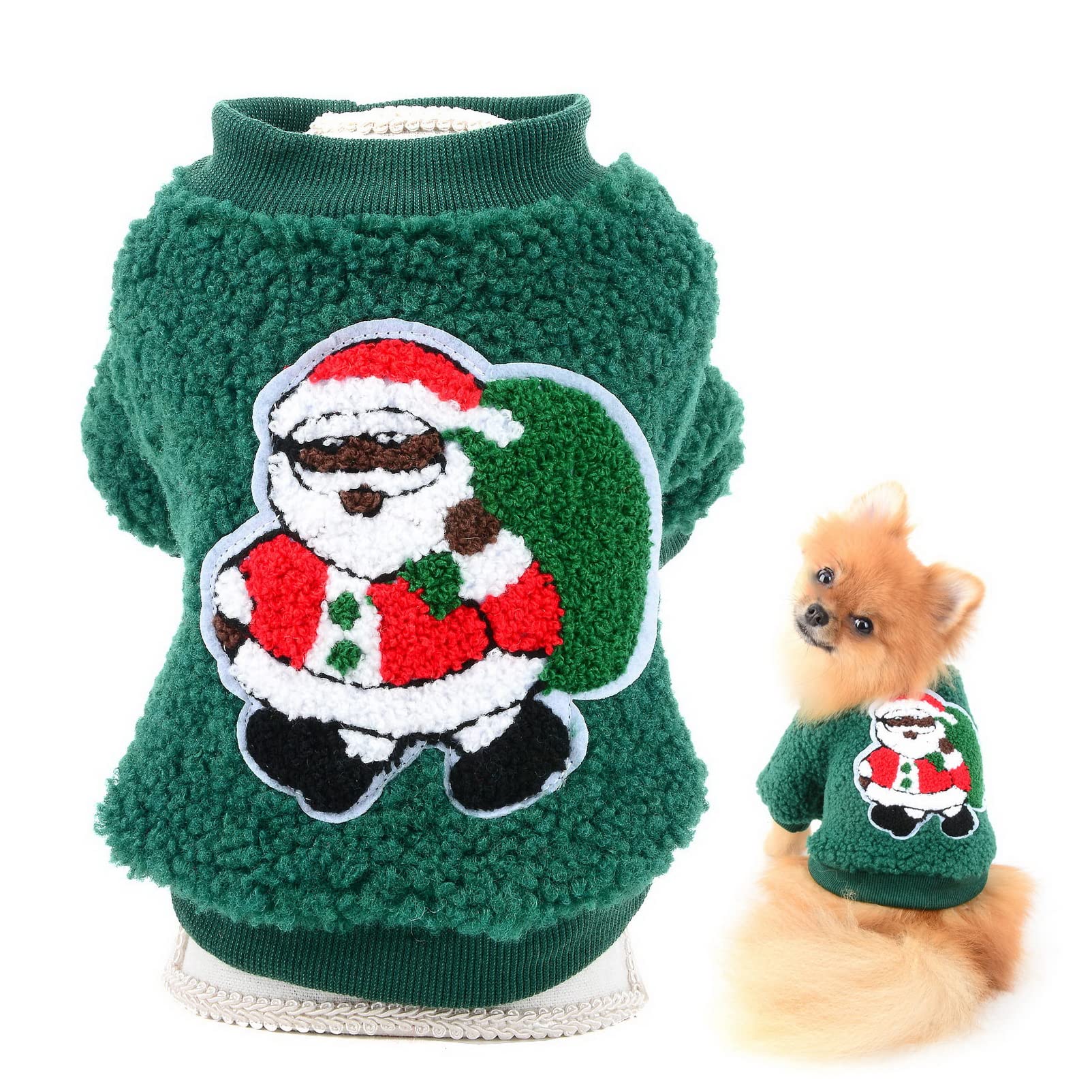 SMALLLEE_LUCKY_STORE Dog Santa Claus Sherpa Christmas Jumper Sweater, Fleece Pullover Sweatshirt for Puppy Small Dogs Cats Yorkie Chihuahua Coat Warm Winter Clothes