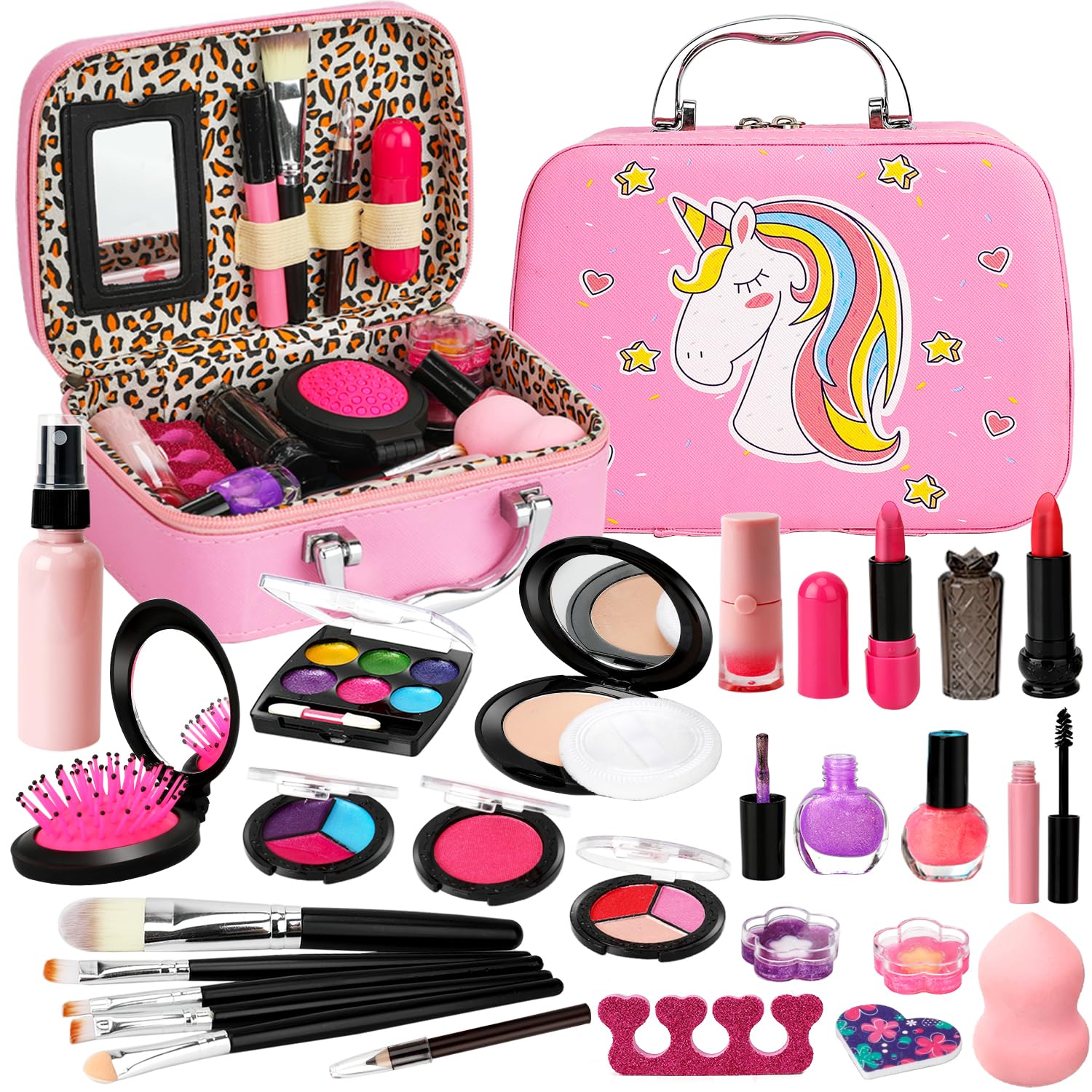 Aureyung Trucchi Bambina, Lavabile Set Trucchi Bambina, Valigetta Trucchi Bambina, Giocattoli Bambina 3-12 Anni Giochi Bambina, Regalo Natale Compleanno Bambina 3 4 5 6 7 8 9 10 Anni