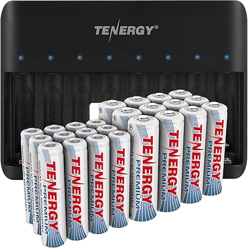 Tenergy Paquete de 24 pilas recargables AA y AAA y cargador compatible, 12 pilas AA y 12 pilas AAA