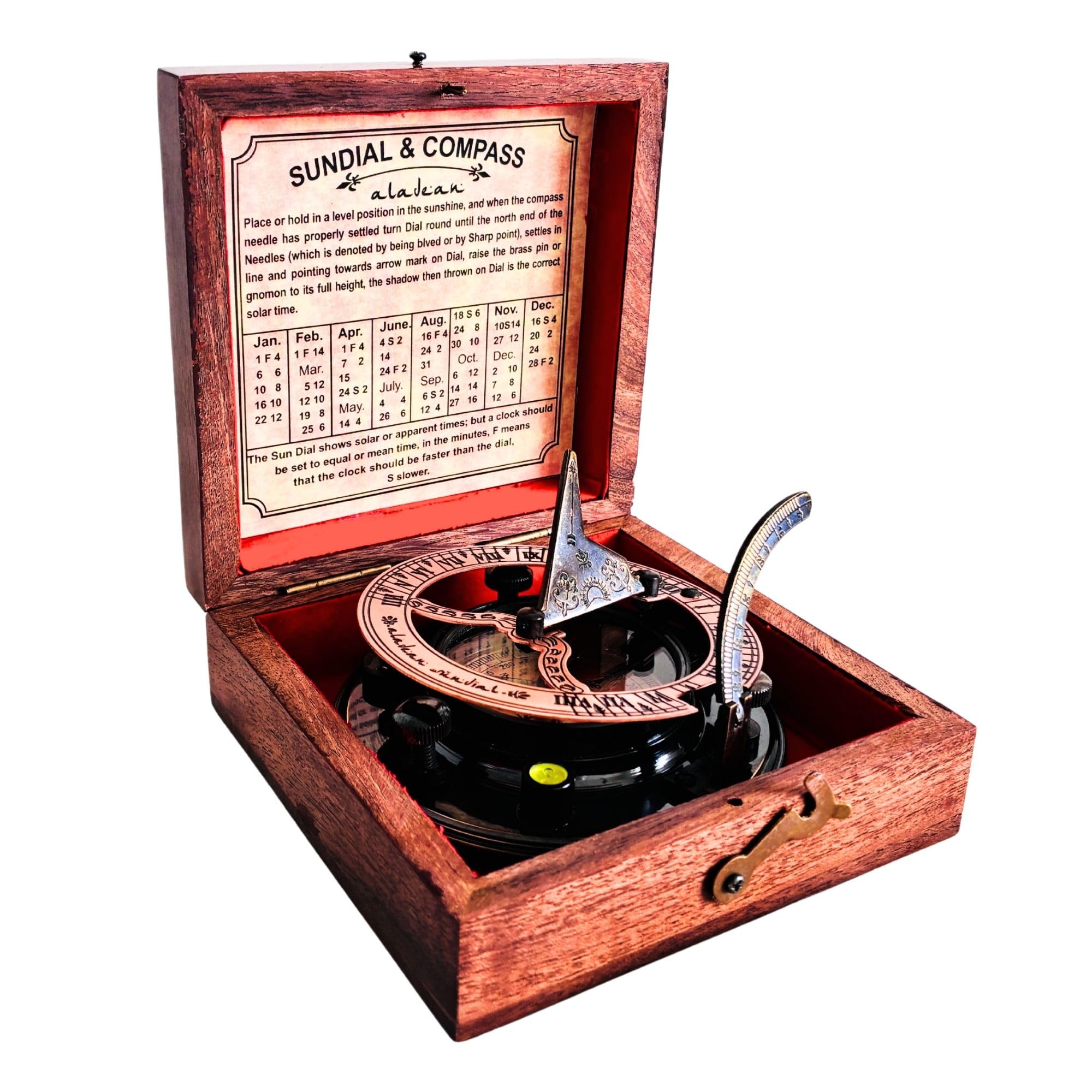 ALADEAN Brass & Copper Sundial Compass 3" SunClock - Handmade Rustic Sundial Vintage Bronze Copper Anniversary Inspirational Gifts