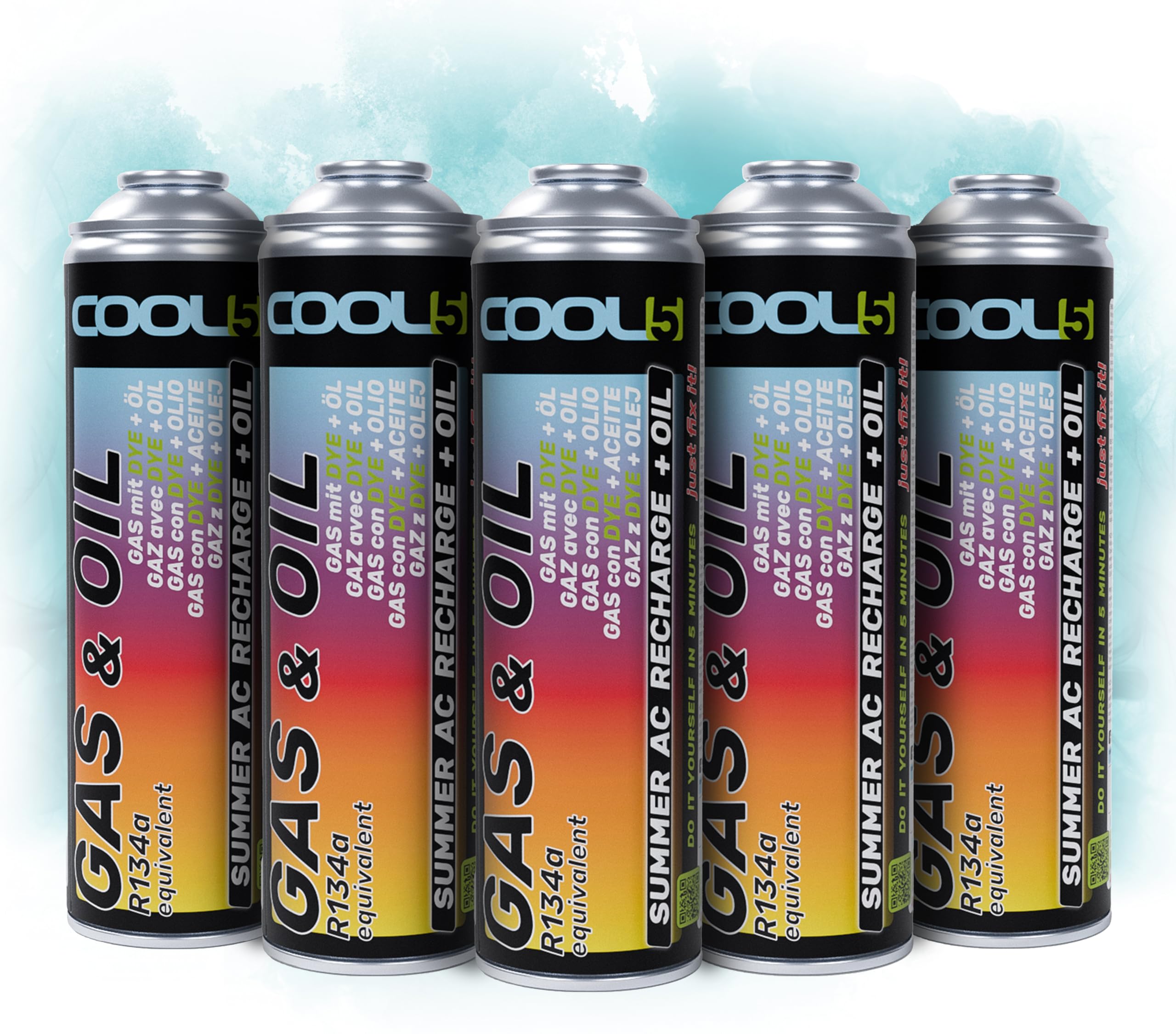 Ersatzkältemittel r134a für Autoklimaanlagen – 5 Dosen 2in1, 290g