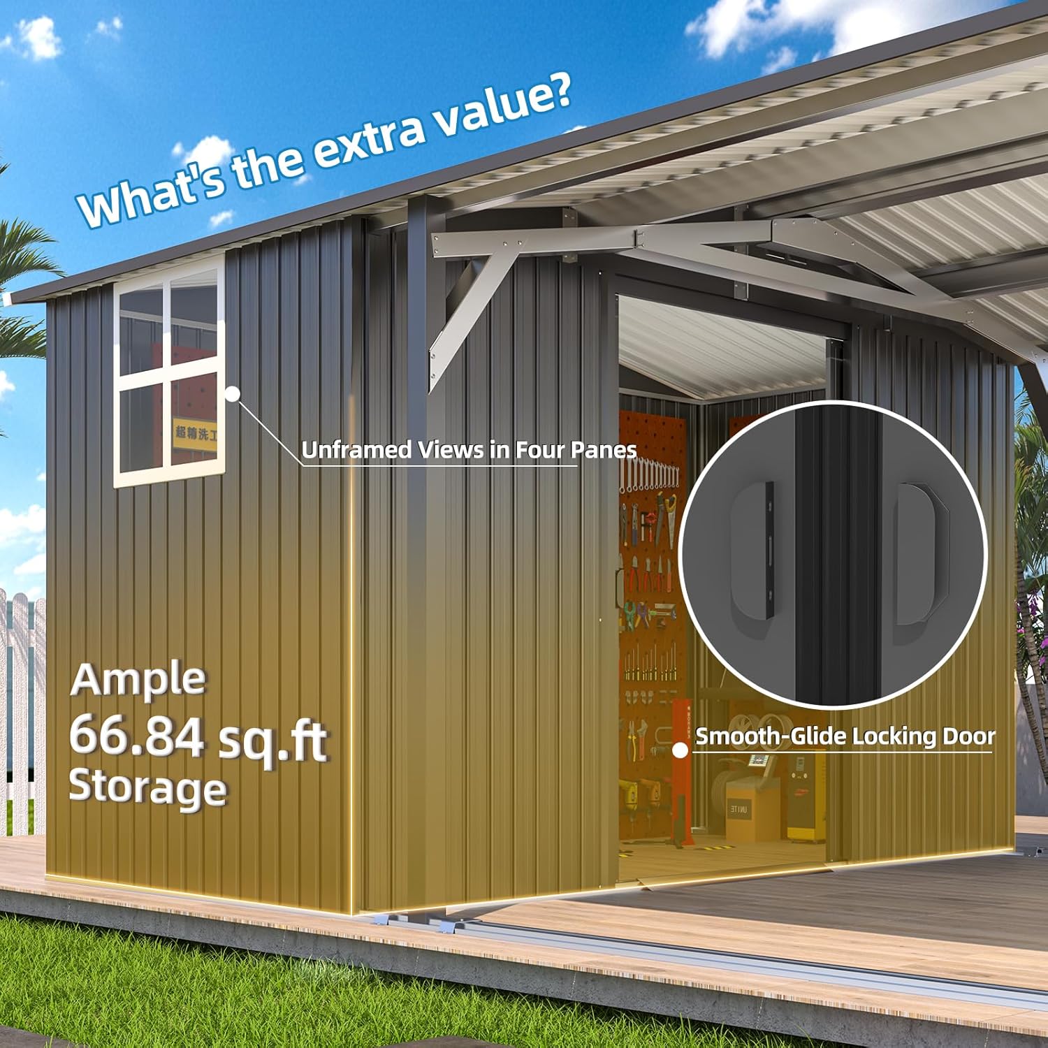 AECOJOY 12' x 23' Metal Carport with Storage Shed, 12' x 17' Outdoor Portable Garage Car Port with 12' x 6' Sheds& Outdoor Storage Clearance, Galvanized Steel Gazebo RV Car Tent Awnings for Patio