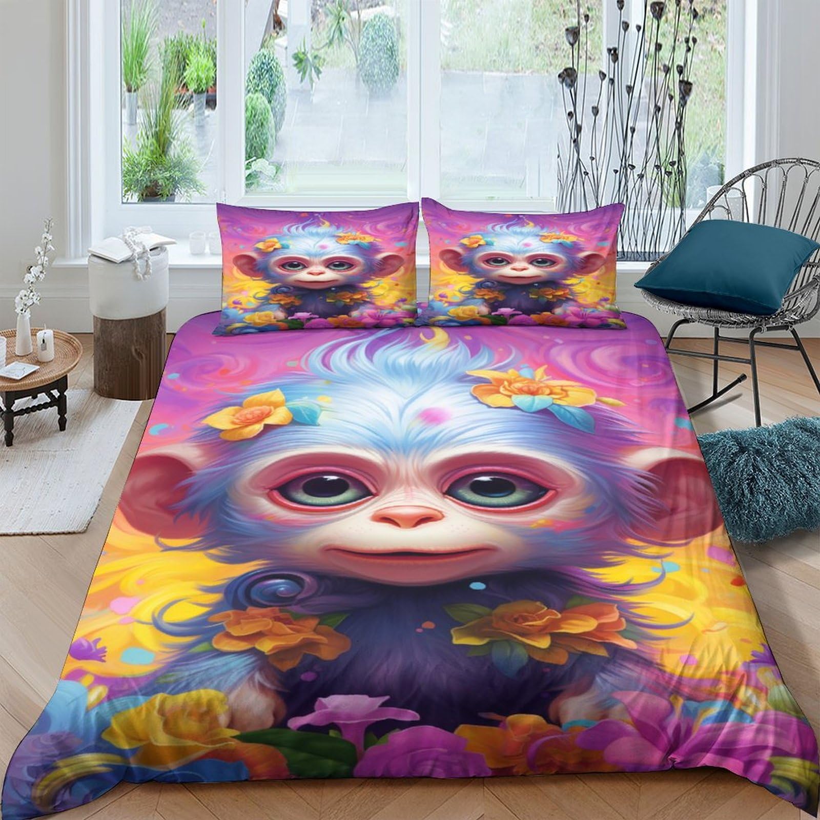 Housse de couette singe hypoallergénique et lisse en microfibre