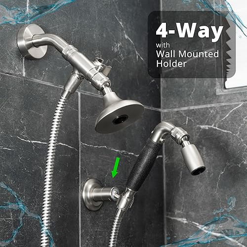 Miniatura 9 de High Sierra - Conjunto de cabezal de ducha de metal y ducha de mano. Combo de cabezal de ducha de 3 vías con mano cuenta con el cabezal de ducha de