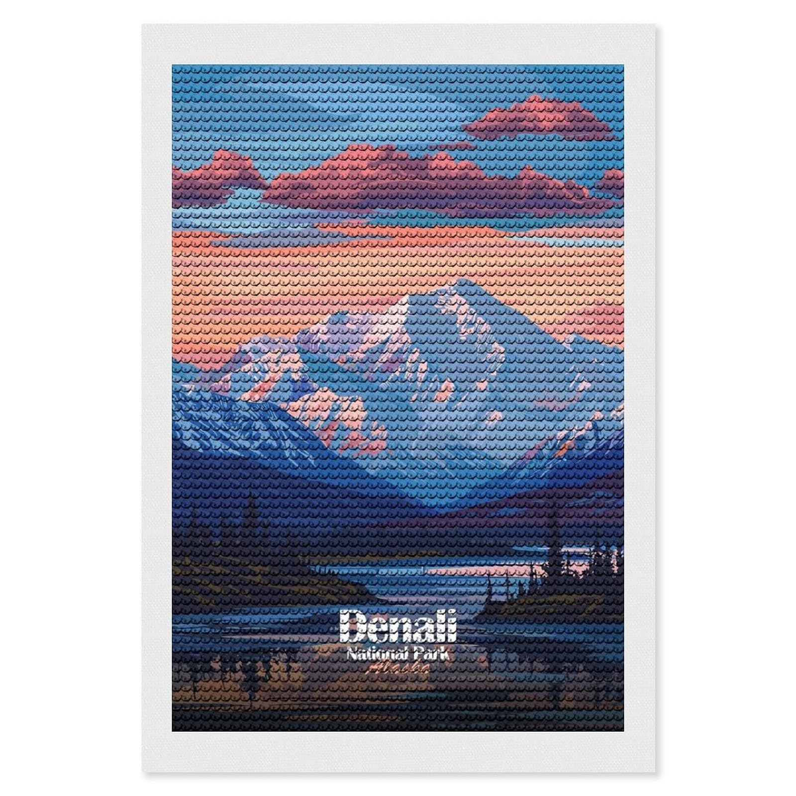 Junmoney Denali National Park Alaska Landscape Diamond Painting Canvas Kit 8"x12", for Teens, Vintage Style Decor, Modern Decor, Home Wall Art, Festive Craft Gift