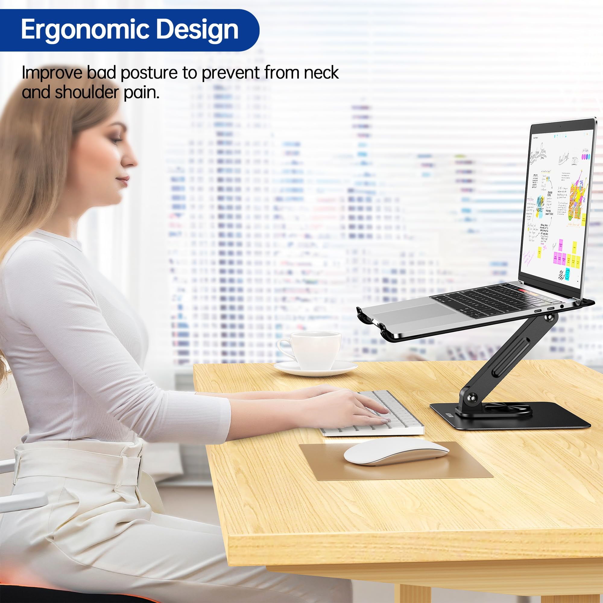 BESIGN LS12 Supporto per laptop con base girevole a 360, supporto ergonomico regolabile, compatibile con laptop da 10 a 14" (nero)