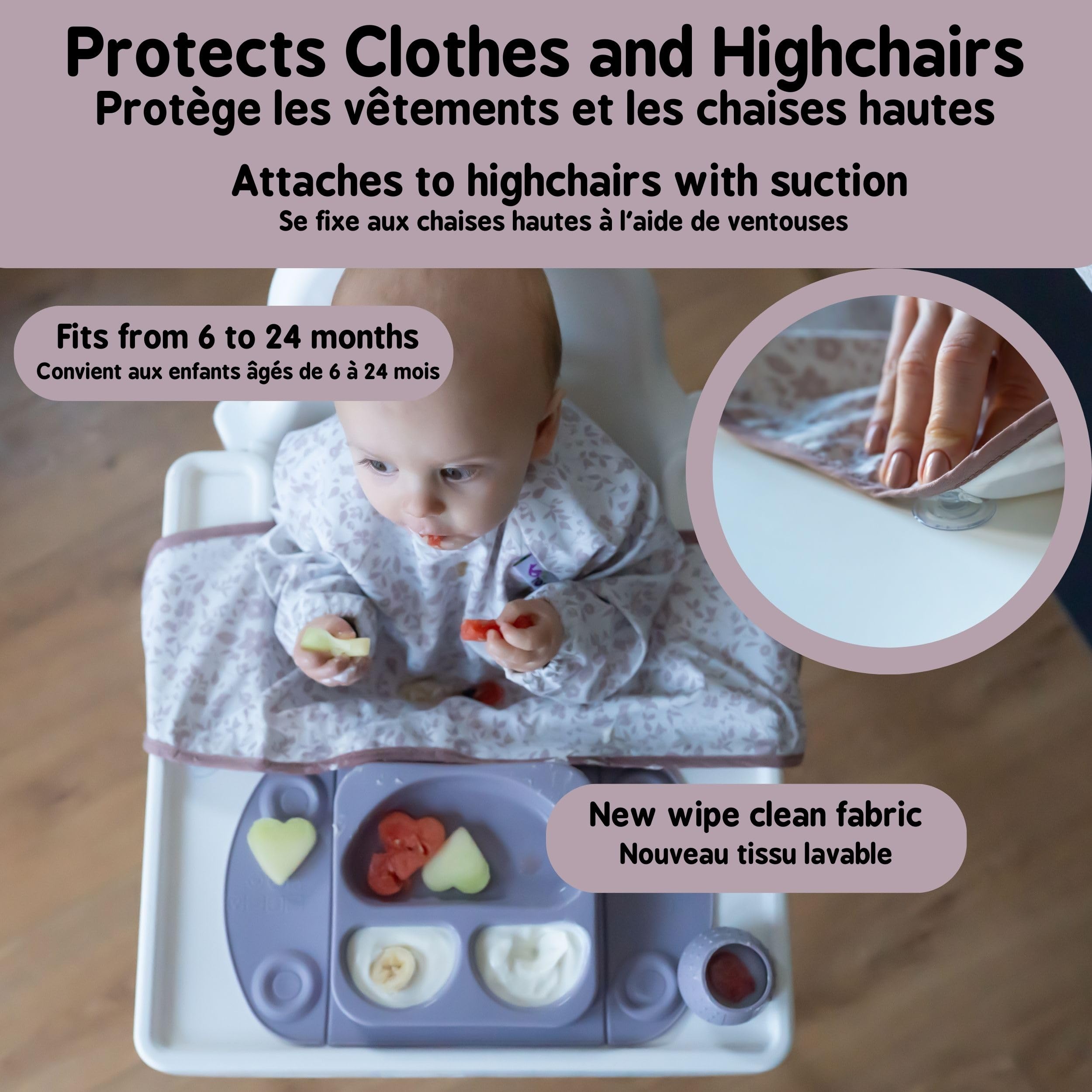 Tidy Tot®™ Cover & Catch™ Weaning Bib with Sleeves. Attaches to Highchairs with Suction for Mess Proof Baby Feeding. Waterproof Long Sleeved Bibs. Coverall BLW Bibs - Image 3