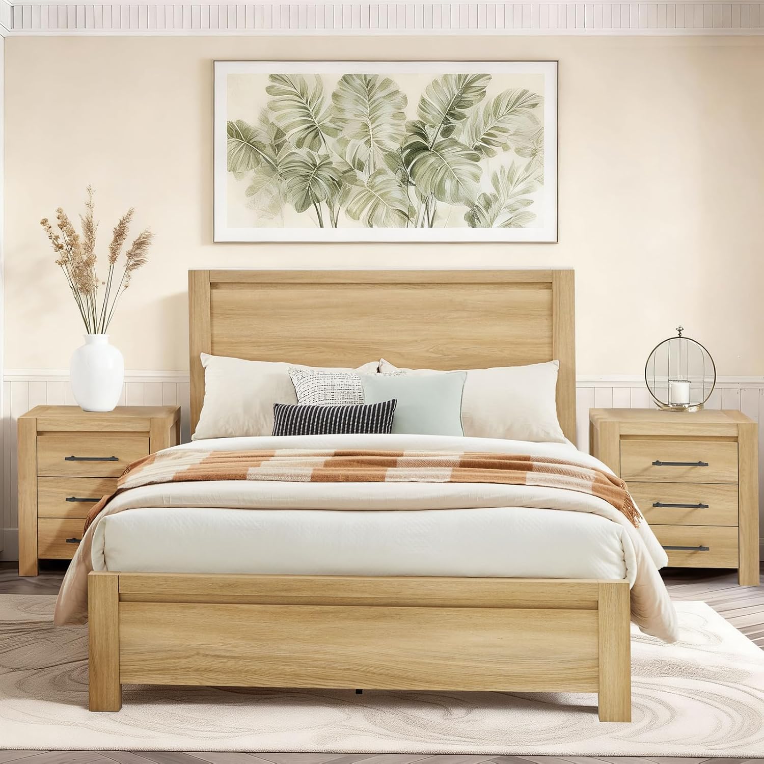 Queen Bed Frame with Headboard, Mid-Century Modern Queen-Size Bedframe with Wood Slat Support, Noise Free, No Box Spring Needed, 1000Lb Capacity, Easy Assembly, Natural Oak - Image 9