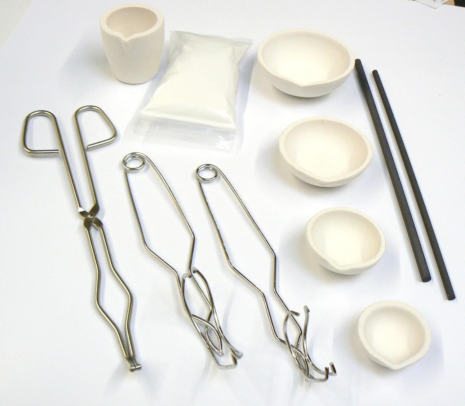 Torch Melting KIT 11 Pc Set CRUCIBLES Dish Cup Handles RODS Borax - Gold Silver (LZ 3.2 M Box)