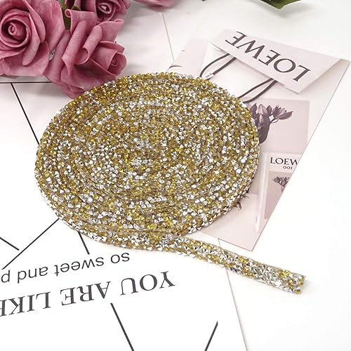 Miniatura 5 de Honbay Cinta decorativa de diamantes de imitación brillantes de 0.4 pulgadas x 5 yardas, plancha, pegamento o cosa (amarillo blanco)