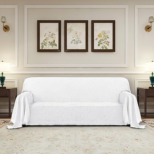 Miniatura 2 de PureFit Funda decorativa de jacquard geométrico para sofá, con textura, suave, lavable, para sofá de 3 cojines, funda con borlas, protector de