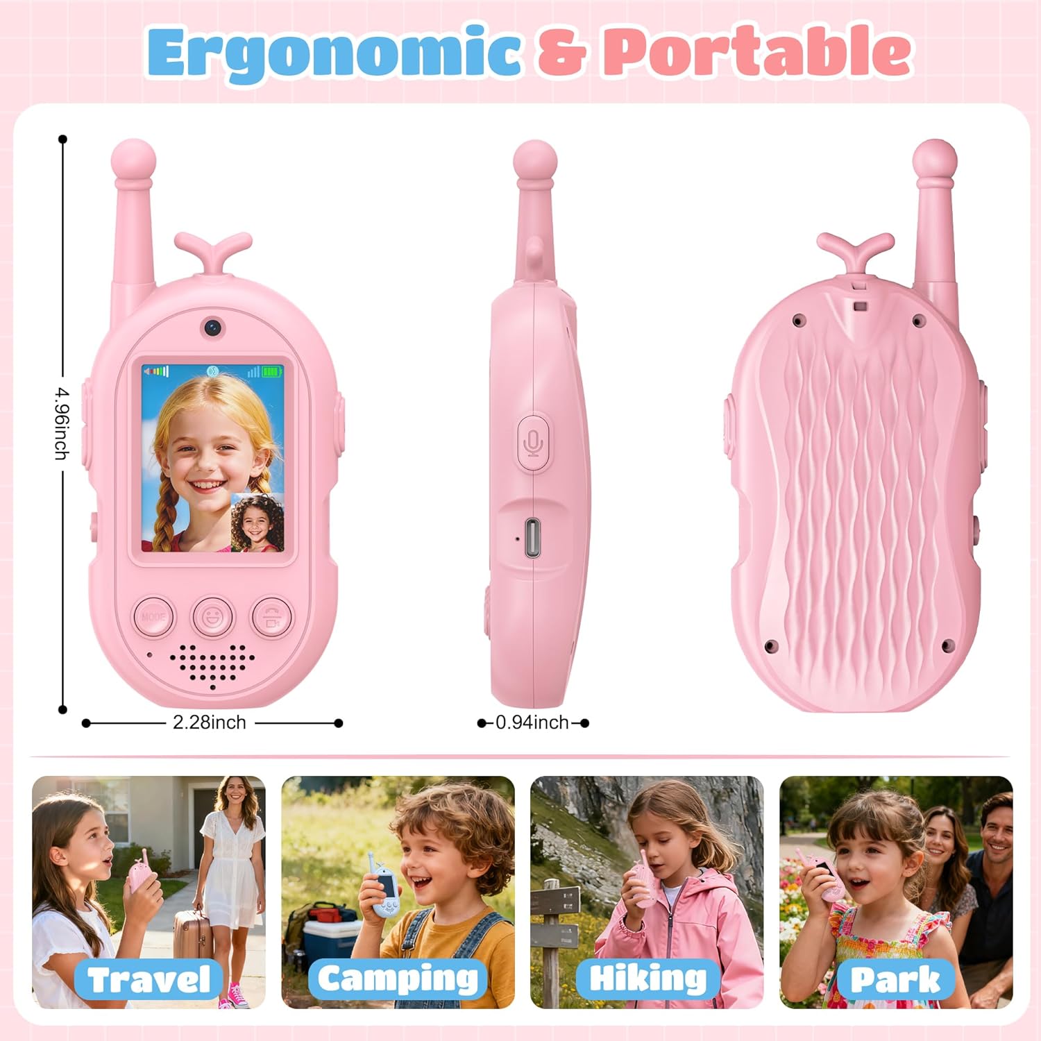 Video Walkie Talkies for Kids-2 Pack, Kids Walkies Talkies with Voice Changer & Sticker Effect, Rechargeable Long RangeIndoor Toys for Outdoor Camping, Hiking, Birthday Gift for Boys Girls Ages 3-12