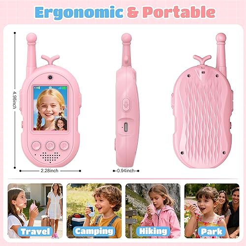 Miniatura 7 de Gofunly Walkie Talkies de video para niños, paquete de 2, radios bidireccionales recargables de largo alcance para niños y niñas de 3 a 5 años,