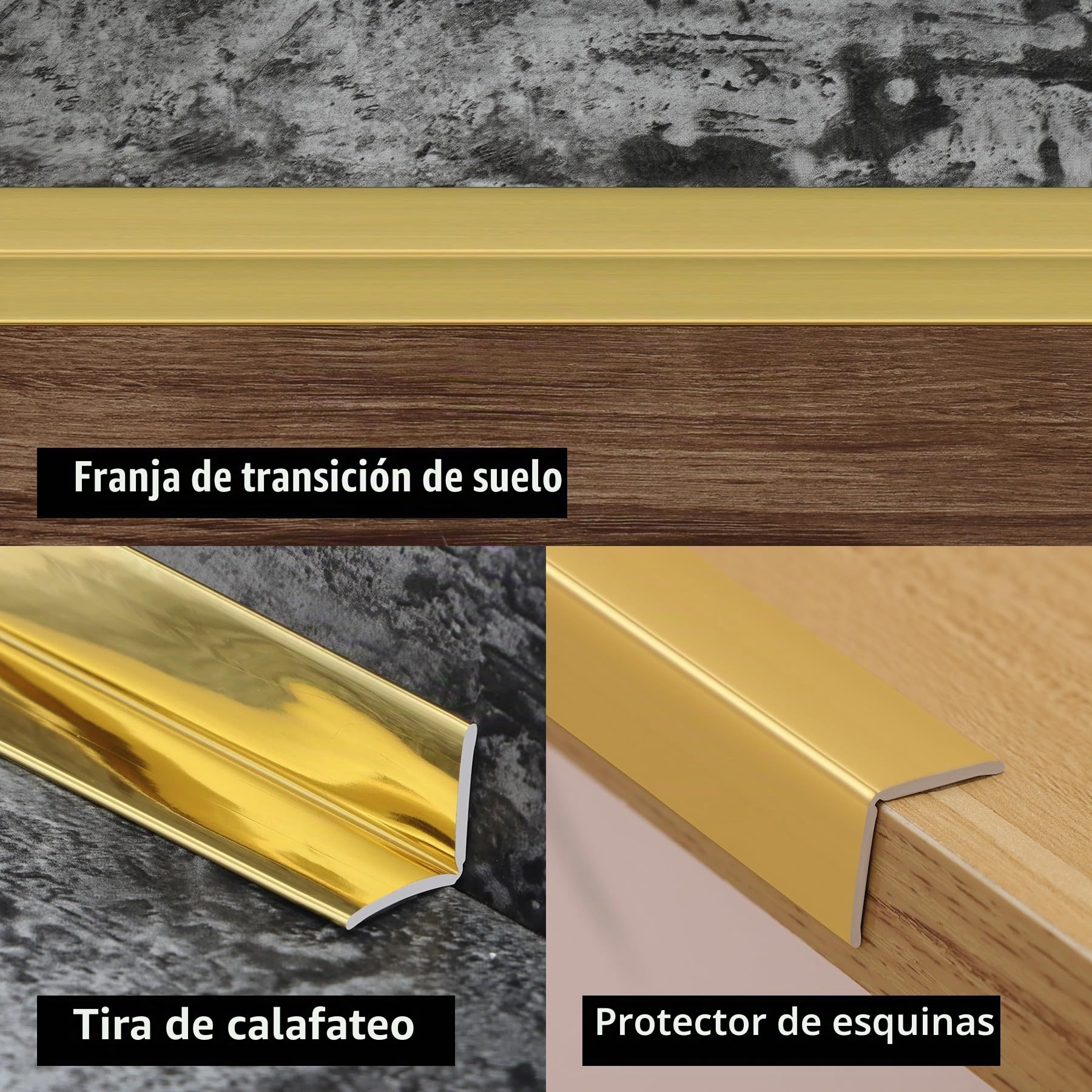 Trimold Brillante Dorado Moldura Multifuncional para Pared, Protección y Decoración de Esquinas y Bordes, Aplicable en Borde de Mesa, Marco de Puerta y Rodapie, 5m x 2cm