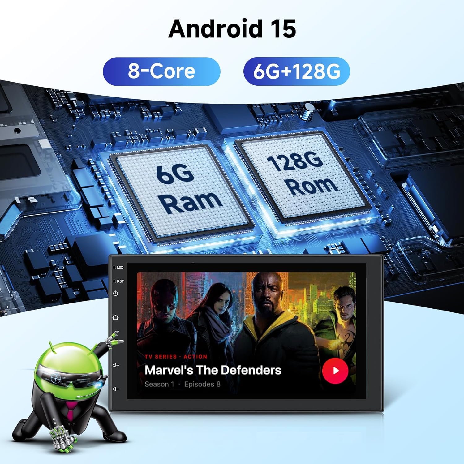 Driauto Car Radio Android 15, 8-Core, 6GB RAM, 128GB ROM