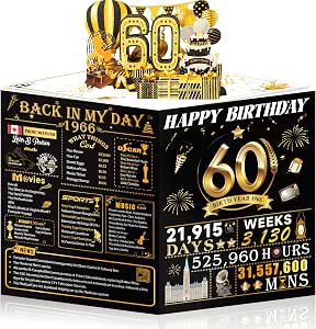 60th Birthday Cards for Women Men, 3D Pop Up 60th Birthday Decorations for Grandma Mom Dad, Funny 60 Year Old Birthday Gifts Ideas for Husband Wife Parents Him Her, Jumbo Back In 1966 - View 2