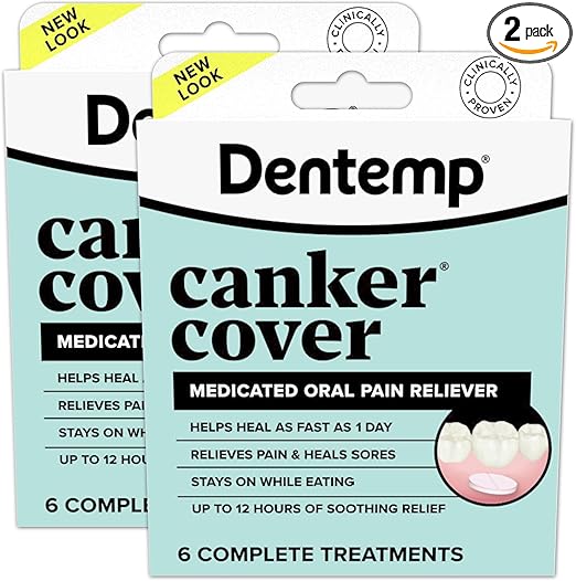 Dentemp Canker Sore Medicine 2pk Canker Cover - Oral Pain Reliever (12 Count) - Treatment to Relieve Canker Pain, Mouth Sores & Mouth Irritation - Fast Acting Canker Sore Relief Tablets for Adults
