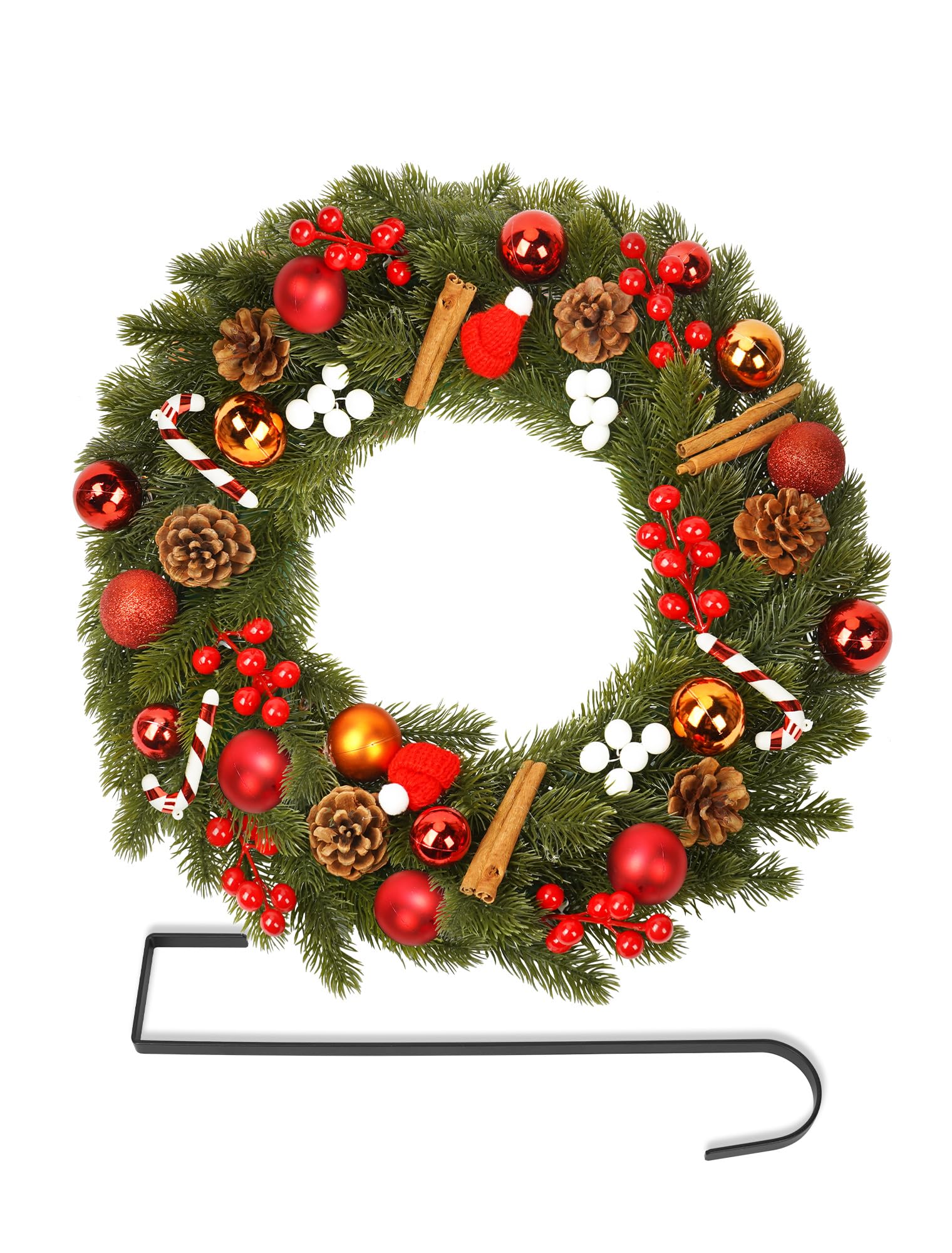 Türkranz Weihnachten 40cm, Adventskranz Künstlich, Weihnachtskranz Haustür mit Haken aus Metall, Weihnachtstürkranz mit Weihnachtskugeln Weihnachtsdeko, Hängekranz aus PVC für Innen und Außen