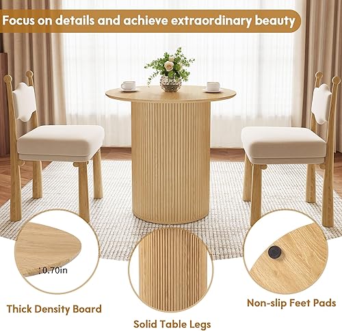 Miniatura 4 de AVZEAR Mesa de comedor redonda de 31.5 pulgadas para 2 personas, mesa de comedor de cocina pequeña con base de madera acanalada, mesas de comedor