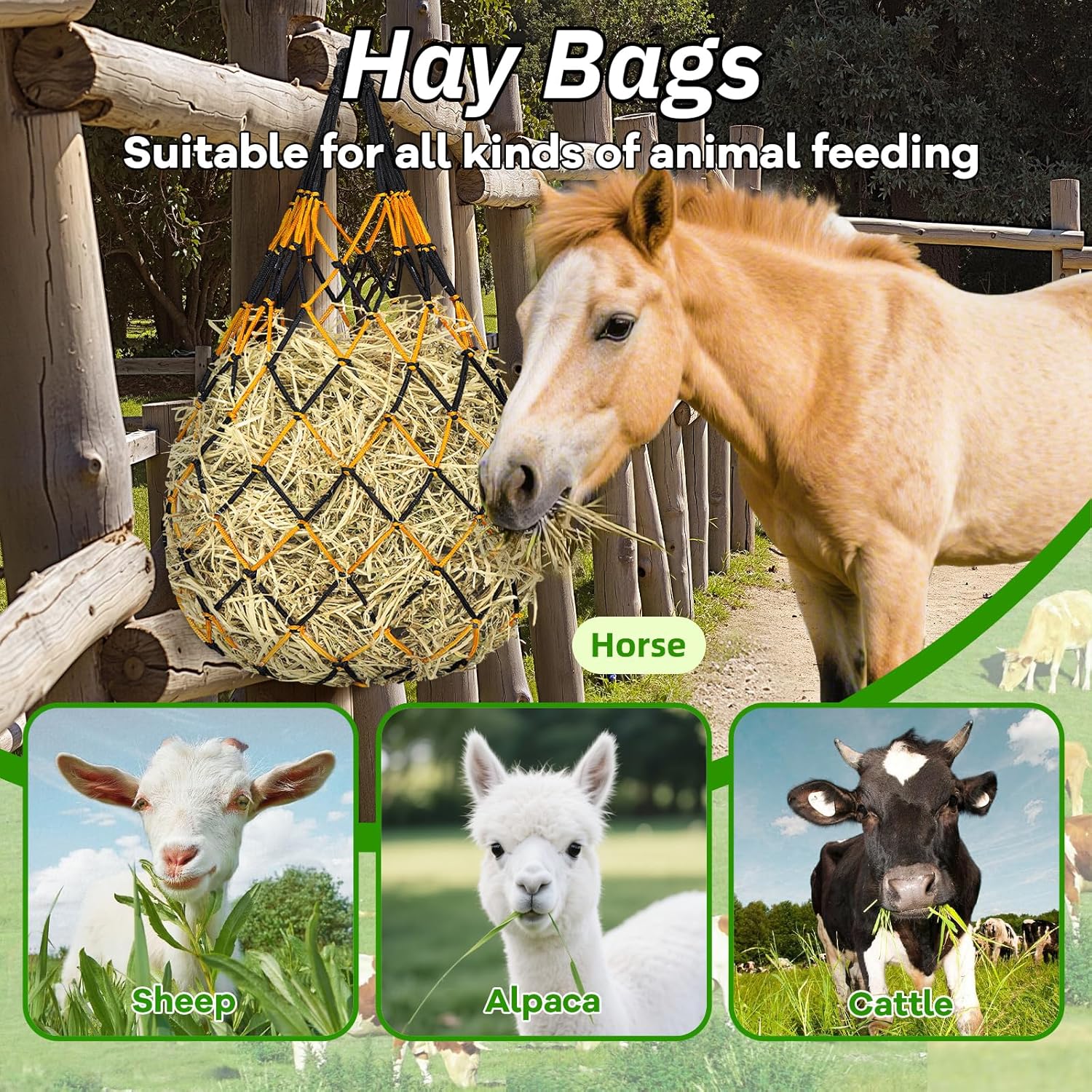 YedsIntu 3 Pcs Hay Bags for Horses, Hay Nets for Horses Goat Sheep,Goat Hay Feeder for Slower Feeding,Strong Load-Bearing Hay Bag Hanging for Horse Stable Trailer