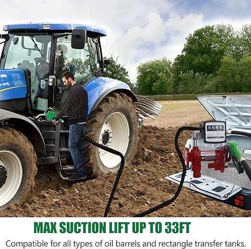 Miniatura 3 de Bomba de transferencia de combustible CC 12 voltios 20 GPM de alto flujo, con boquilla verde automática, medidor de galones mecánicos. Bomba de