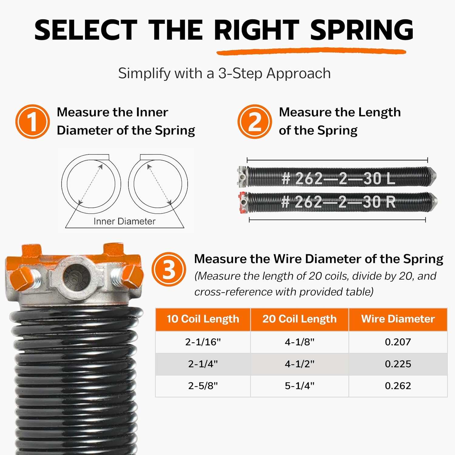Pair of 2" Heavy Duty Garage Door Spring Replacement Set with Non-Slip Winding Bar & Gloves - Torsion Springs for Garage Door with Electrophoresis Black Coating, Minimum 20,000 Cycles (0.262x2''x30')